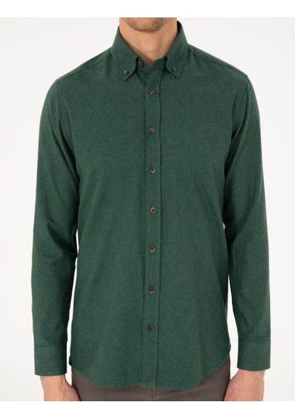 Erkek Yeşil Regular Fit Uzun Kollu Gömlek 50292106-VR054