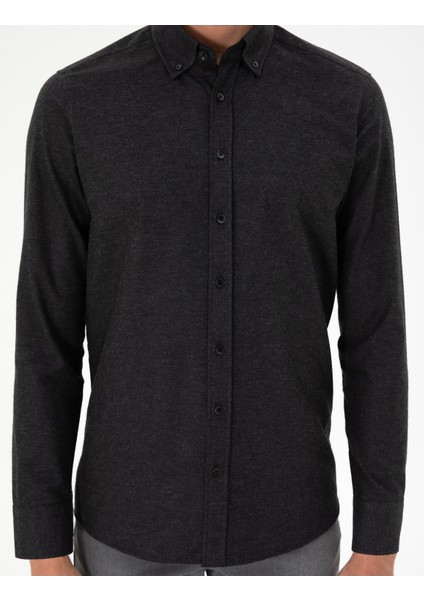 Erkek Siyah Regular Fit Uzun Kollu Gömlek 50292106-VR046