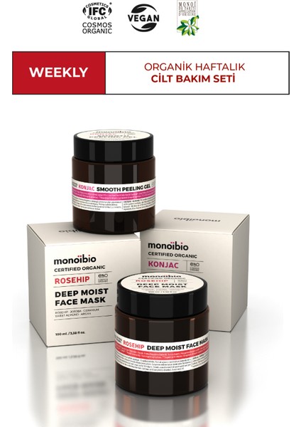 WEEKLY Organik Sertifikalı Cilt Bakım Seti - Haftalık Cilt Bakım Rutini - Yüz Bakım Maskesi ve Peeling Jel Set
