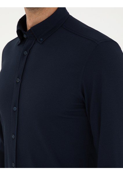 Erkek Lacivert Slim Fit Uzun Kollu Gömlek 50292079-VR033
