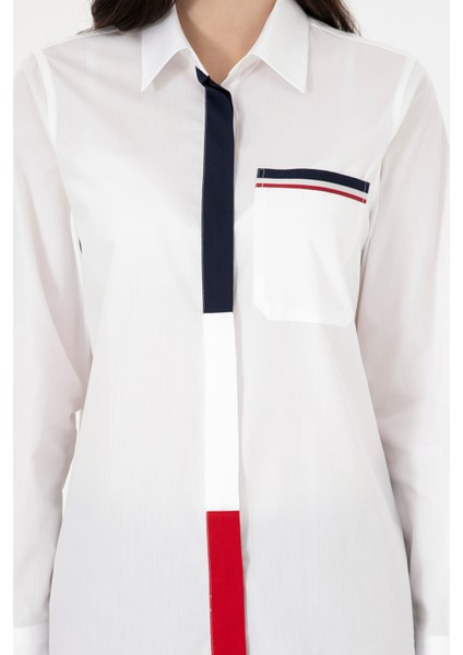 Kadın Beyaz Gömlek Desenli 50291077-VR013