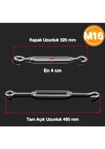 Galvanizli Çelik Halat Gerdirme 16 mm