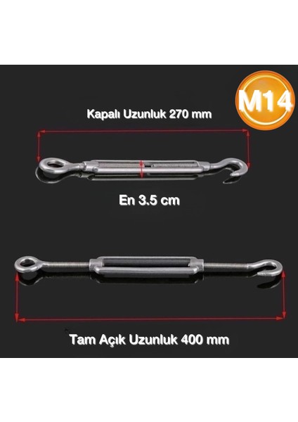 Galvanizli Çelik Halat Gerdirme 14 mm