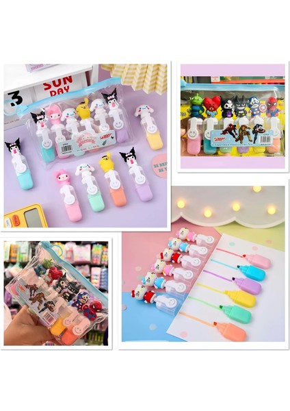 Kuromi,hello Kitty,ve Süper Kahramanlı Fosforlu 6 'lı Kalem Seti ALK3129