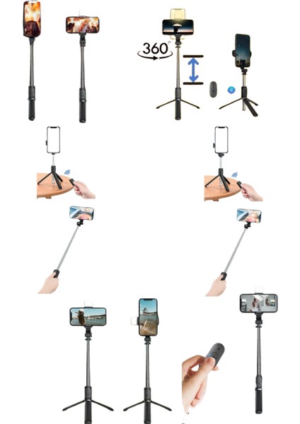 Pratik Işıklı Masaüstü Tripod Olabilen Telefon Tutuculu Kablosuz Kumandalı Selfie Çubuk fiyatları