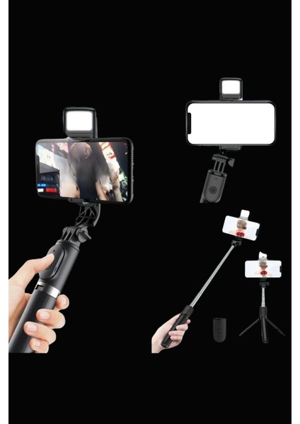 Pratik Işıklı Masaüstü Tripod Olabilen Telefon Tutuculu Kablosuz Kumandalı Selfie Çubuk modelleri