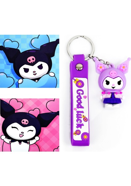 Kuromi Desenli Lüx ve Çok Cepli Su Geçirmez Okul Sırt Çantası + Kuromi Anahtarlık