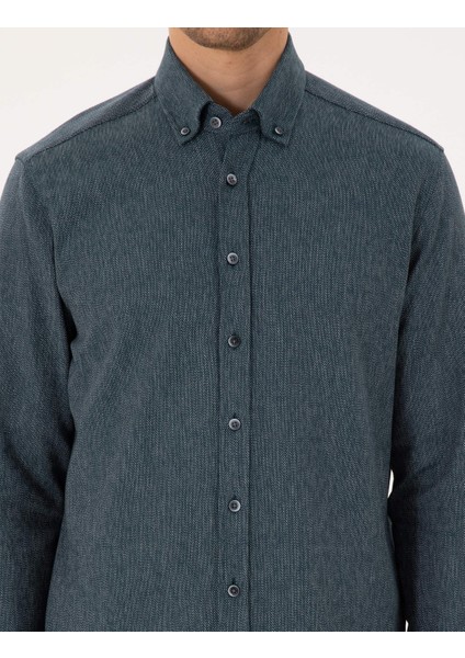 Erkek Yeşil Regular Fit Uzun Kollu Oxford Gömlek 50292662-VR054