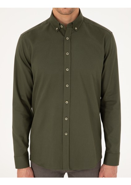 Erkek Haki Regular Fit Uzun Kollu Gömlek 50292553-VR027