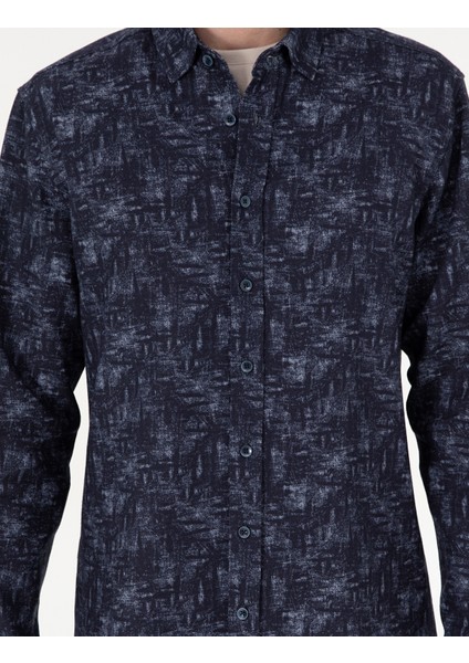 Erkek Lacivert Slim Fit Uzun Kollu Gömlek 50292130-VR033