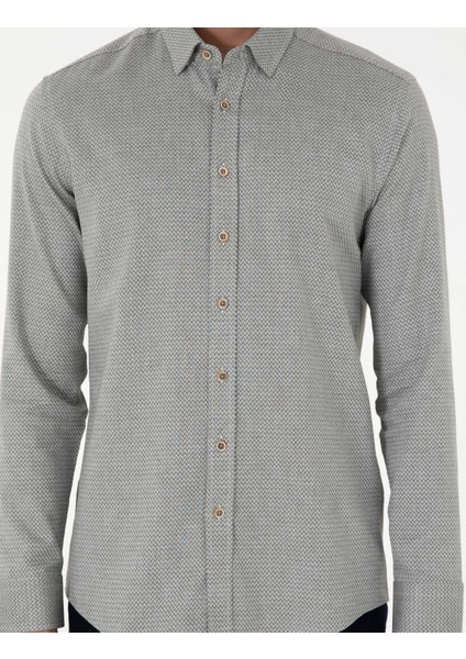Erkek Açık Haki Slim Fit Uzun Kollu Gömlek 50292457-VR183