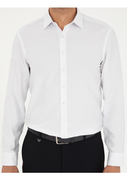Erkek Beyaz Oxford Slim Fit Uzun Kollu Gömlek 50292539-VR013