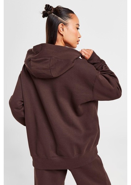 Sportswear Fleece Oversize Pullover Hoodie Swoosh Kadın Geniş Kalıp Kapüşonlu Sweatshirt Kahverengi fiyatları