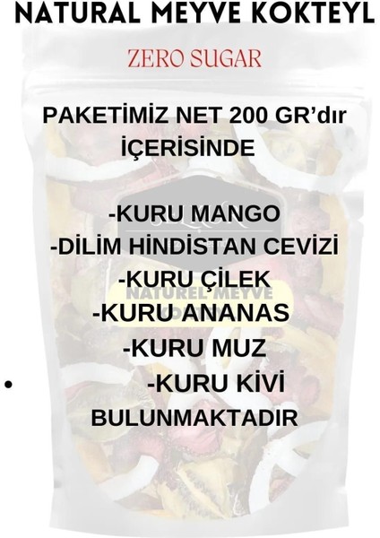 Natural Meyve Kokteyl (Karışık Kuru Meyve) 200 gr (Sıfır Şeker-Zero Sugar)