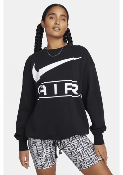 Air Women's Oversized Crew Neck French Terry Sweatshirt Kadın Geniş Kalıp Sweatshirt Siyah