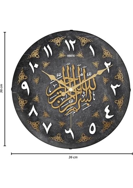 36 cm Gerçek Bombe Cam Akar Saniye Sessiz Mekanizma Dekoratif Ramazan Ramadan Ayetli Duvar Saati