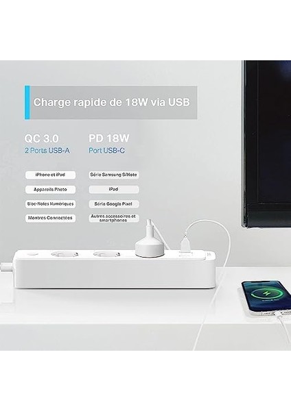 Tapo P300, 3'lü Akıllı Wi-Fi Priz Çoğaltıcısı, 1.5m