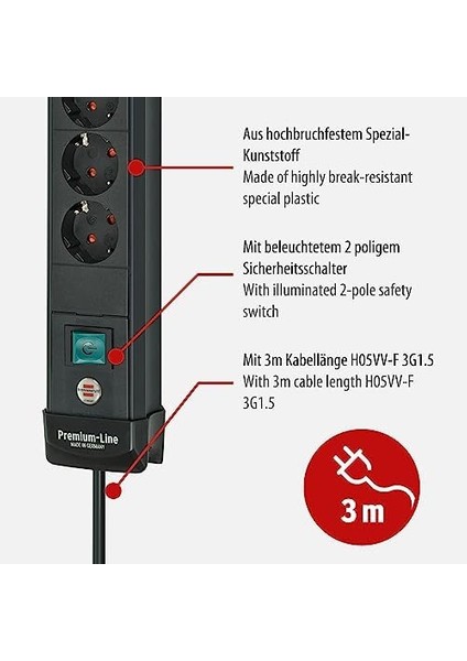 USB Şarj Işlevli Premium 6 Soketli Priz 3 mt Siyah