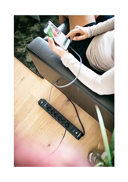 USB Şarj Işlevli Premium 6 Soketli Priz 3 mt Siyah