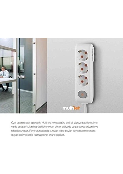 Multi-Let 6lı Anahtar-Topraklı Kablolu Ç.k 3m Priz