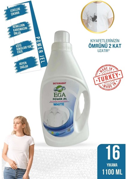 2'li Power Jel Beyaz ve Renkli Sıvı Yıkama Deterjanı 1100 ml 32 Yıkama x2