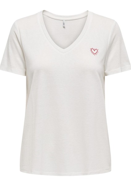 Onlnew Belle S/s Love V-Neck Top Box Jrs Taş