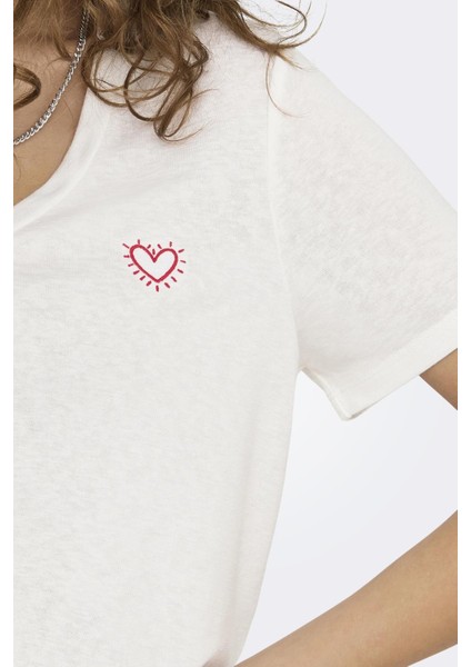 Onlnew Belle S/s Love V-Neck Top Box Jrs Taş
