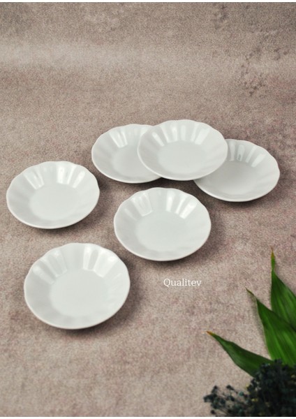 6'lı 10 cm Porselen Sade Çay Tabağı Beyaz