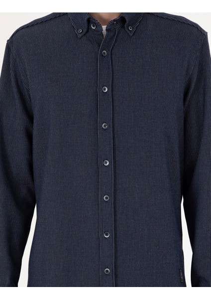 Erkek Lacivert Çizgili Regular Fit Uzun Kollu Gömlek 50293947-VR033