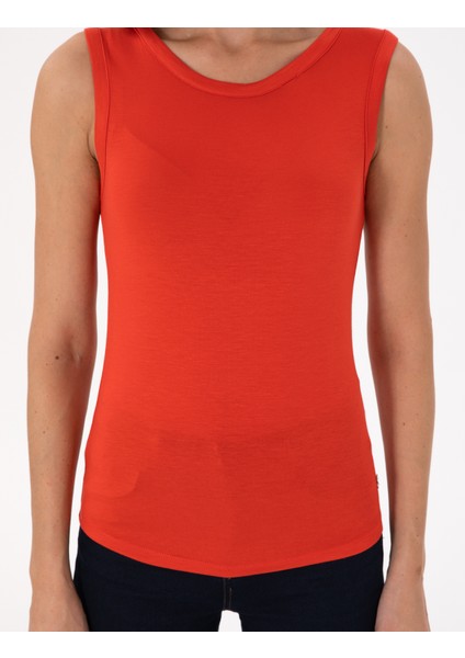 Kadın Nar Çiçeği Slim Fit Örme Bluz 50294053-VR239