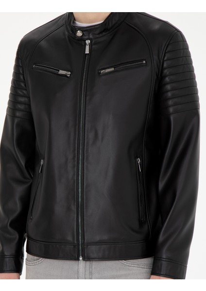 Erkek Siyah Suni Deri Ceket 50293984-001