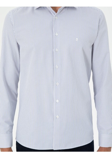 Erkek Açık Mavi Çizgili Slim Fit Uzun Kollu Gömlek 50294159-VR003