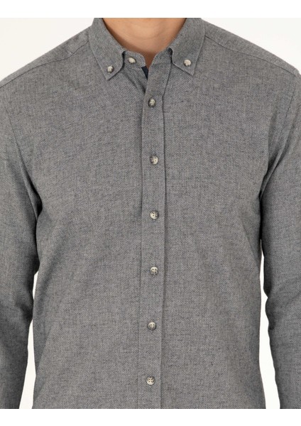 Erkek Gri Slim Fit Uzun Kollu Gömlek 50293756-VR024