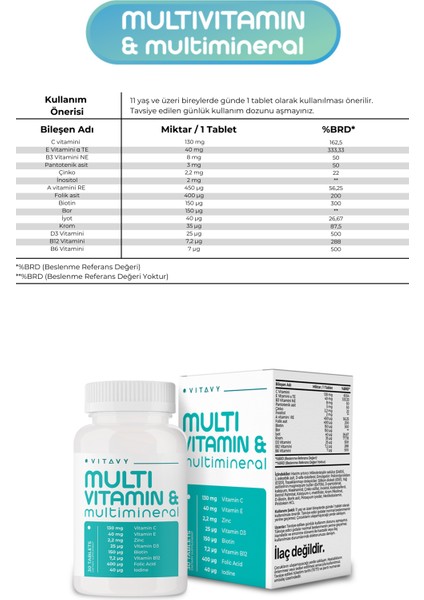 B12 Vitamini Sprey 10 ml (75 Puff) & Multivitamin & Multimineral (1X30 Tablet)