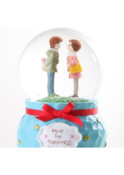 Gül Veren Aşık Romantik Kar Küresi Püskürtmeli-Işıklı-Müzikli Büyük Boy Meet The Happines
