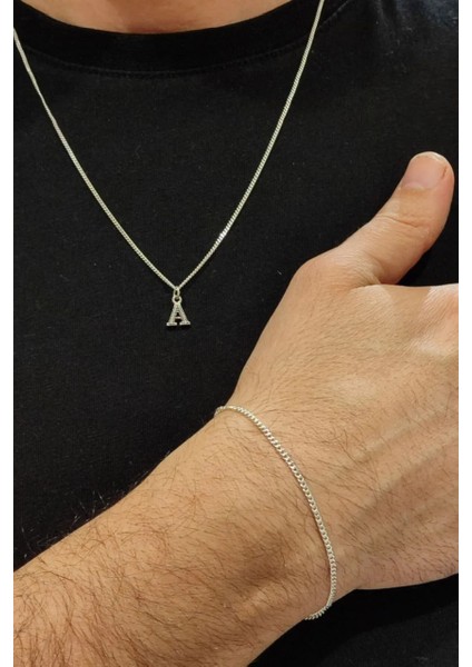 925 Ayar Gümüş Gurmet Modeli Harfli Erkek Kolye Bileklik Set