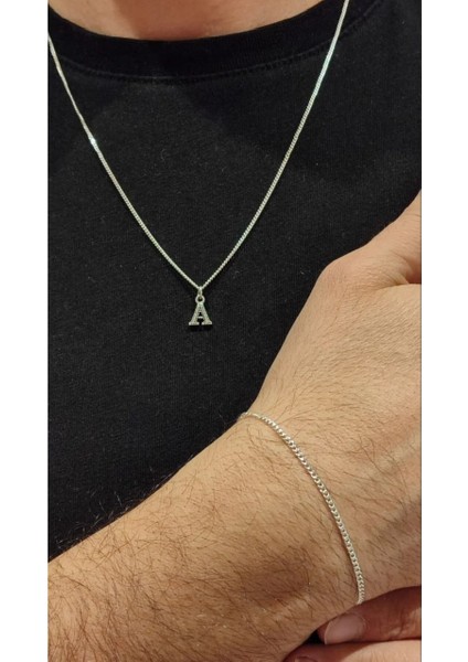 925 Ayar Gümüş Gurmet Modeli Harfli Erkek Kolye Bileklik Set fırsatları
