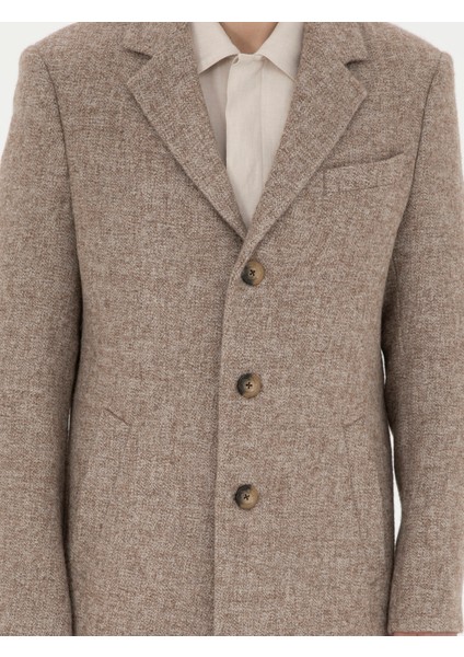 Erkek Kahverengi Yün Karışımlı Slim Fit Kaşe Kaban 50294280-VR029