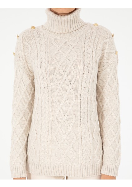 Kadın Ekru Regular Fit Kazak 50294435-VR019