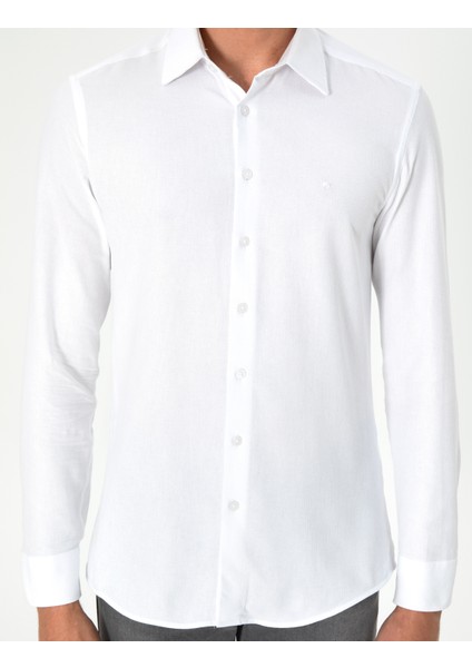 Erkek Beyaz Slim Fit Uzun Kollu Gömlek 50294732-VR013