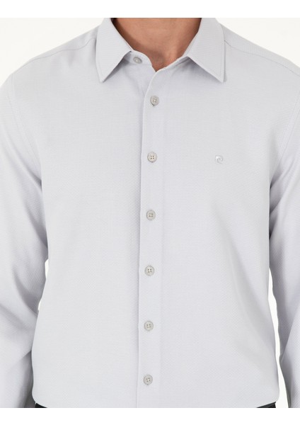 Erkek Gri Armürlü Slim Fit Uzun Kollu Gömlek 50294742-VR024