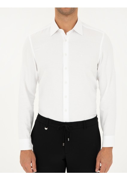 Erkek Beyaz Armürlü Slim Fit Uzun Kollu Gömlek 50294742-VR013