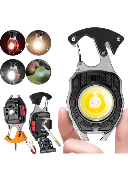FX-260 Çok Fonksiyonlu Anahtarlık Kamp Lambası, Çakmaklı LED Fener, Mıknatıslı Mini Fener