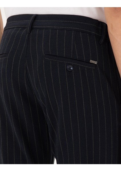Erkek Lacivert Slim Fit Çizgili Kanvas Pantolon 50295931-VR033