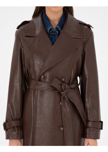 Kadın Kahverengi Deri Trençkot 50295956-VR029