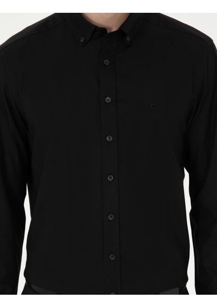 Erkek Siyah Slim Fit Uzun Kollu Gömlek 50295909-VR046
