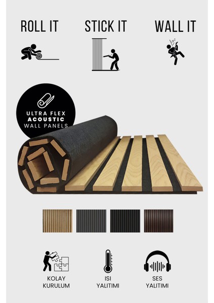 Star Slim Flex Akustik Duvar Paneli Ff Kaplama Teak Meşe 60X240 cm - Ses ve Isı Yalıtımı