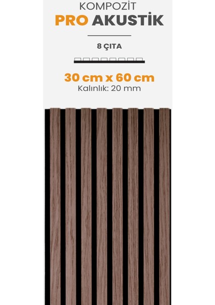 Pro Akustik Ahşap Duvar Paneli Doğal Ceviz 30X60 cm - Kompozit & Keçe | Ses ve Isı Yalıtımı