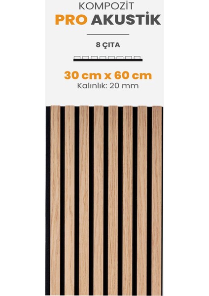 Pro Akustik Ahşap Duvar Paneli Teak 6 Adet 30X60 cm - Mdf & Keçe | Ses ve Isı Yalıtımı