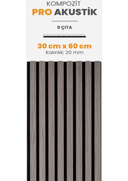 Pro Akustik Ahşap Duvar Paneli Antik Meşe 6 Adet 30X60 cm - Kompozit & Keçe | Ses ve Isı Yalıtımı